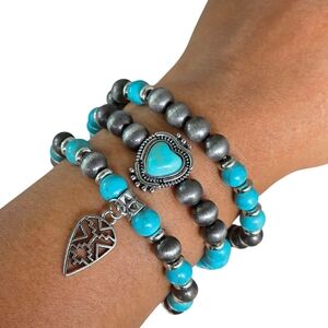 Set of 3 Western Boho Bracelet Navajo Pearl Inspired Ethnic Boheme Y2k Vintage